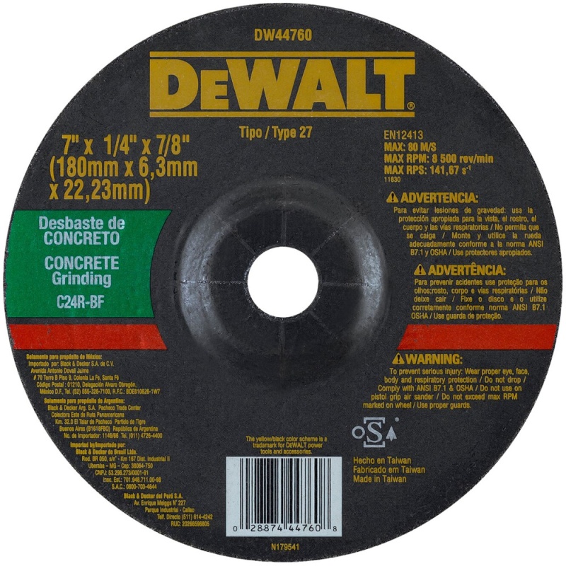 Disco de Desbaste 7" x 6.3mm x 7/8" para Concreto Dewalt DW44760