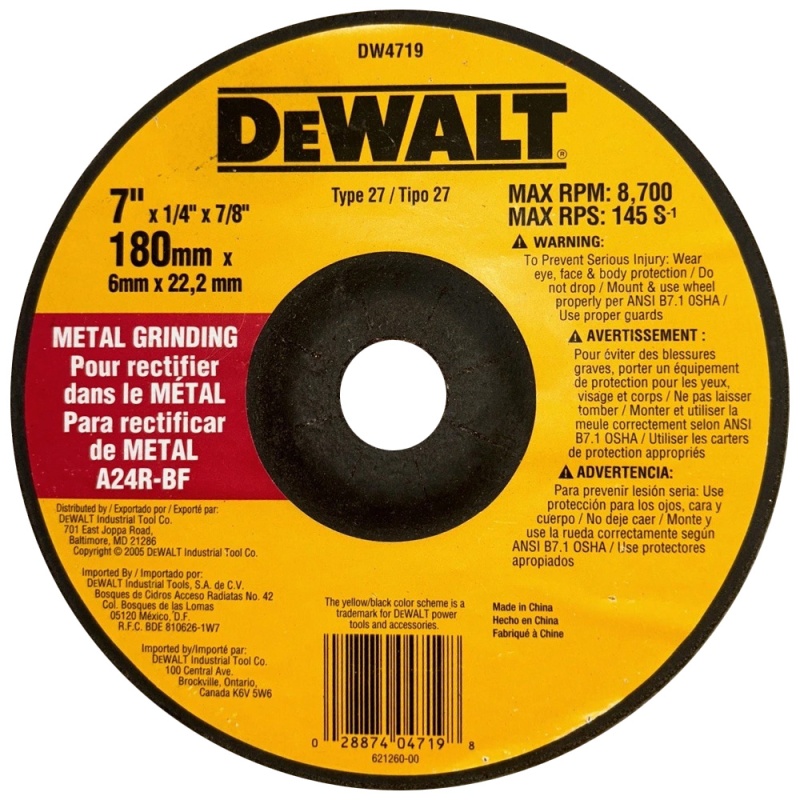Disco de Desbaste 7" x 6mm x 7/8" para Metal Dewalt DW4719
