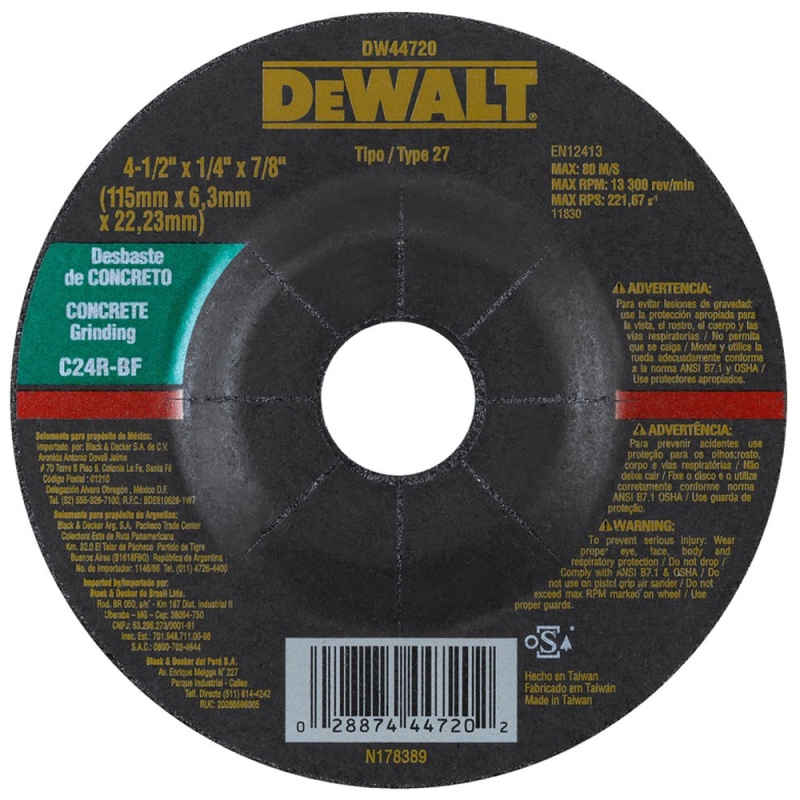 Disco de Desbaste 4 1/2" x 6.3mm x 7/8" para Concreto Dewalt DW44720