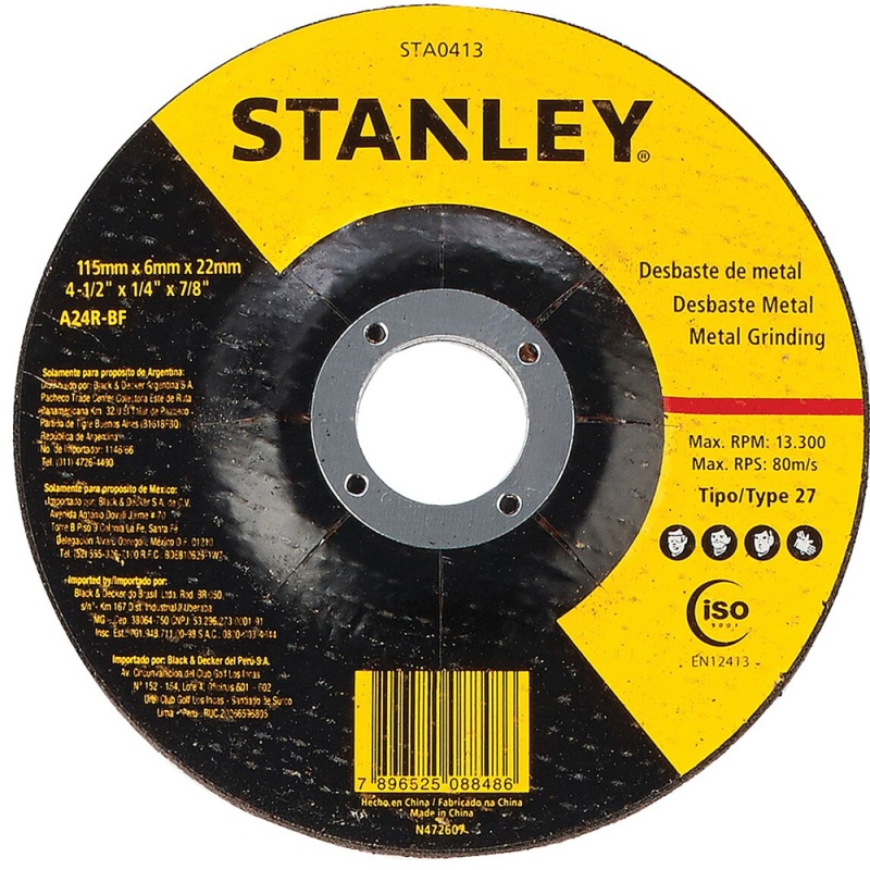 Disco de Desbaste 4 1/2" x 6mm x 7/8" para Metal Stanley STA0413