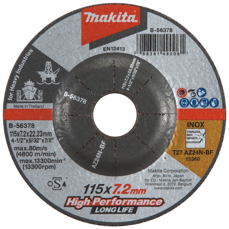 Disco de Desbaste 4 1/2" x 7.2mm x 7/8" para Metal y Acero Inoxidable Makita B-56378