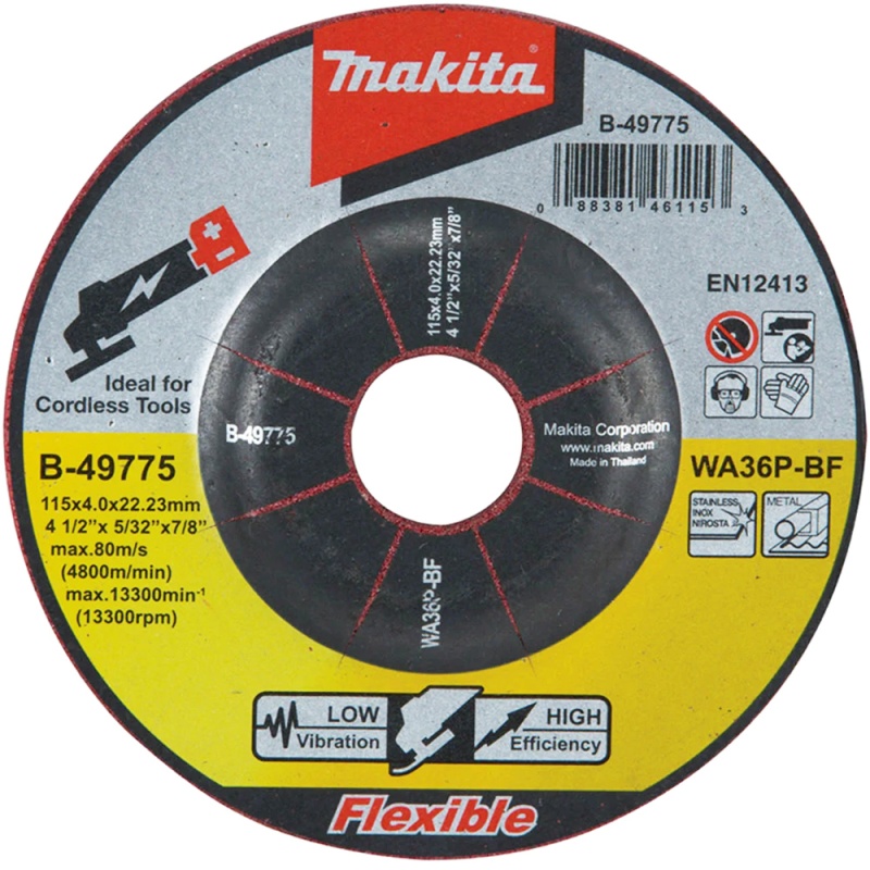 Disco de Corte y Desbaste 4 1/2" x 4mm x 7/8" para Metal y Acero Inoxidable Makita B-49775