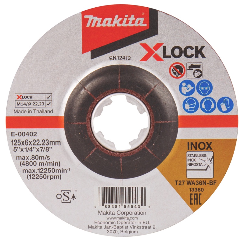 Disco de Desbaste 5" x 6mm X-Lock para Metal y Acero Inoxidable Makita E-00402