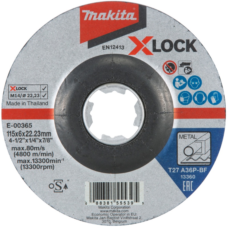 Disco de Desbaste 4 1/2" x 6mm X-Lock para Metal Makita E-00365
