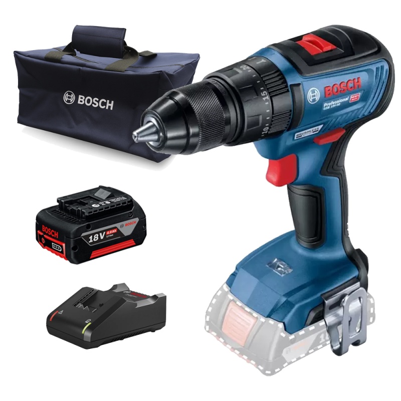Taladro Percutor 1/2" 18V Brushless + Batería 4.0 Ah + Cargador + Bolso Bosch 0615.A50.0DF-000