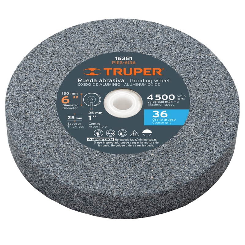 Piedra Abrasiva 6" x 25mm x 1" Grano 36 Truper 16381
