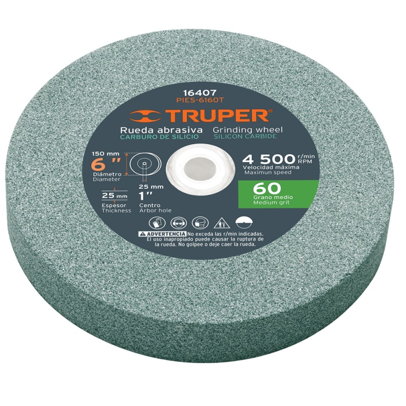 Piedra Abrasiva 6" x 25mm x 1" Grano 60 Truper 16407