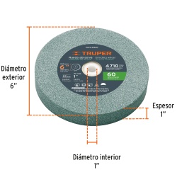Piedra Abrasiva 6" x 25mm x 1" Grano 60 Truper 16407