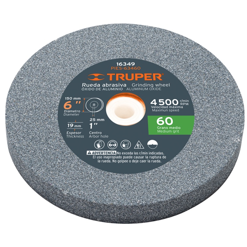 Piedra Abrasiva 6" x 19mm x 1" Grano 60 Truper 16349