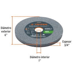 Piedra Abrasiva 6" x 19mm x 1" Grano 60 Truper 16349