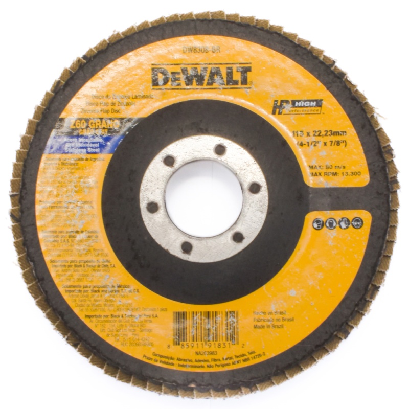 Disco Flap 4 1/2" x 7/8" Grano 60 para Metal y Acero Inoxidable Dewalt DW8308-BR