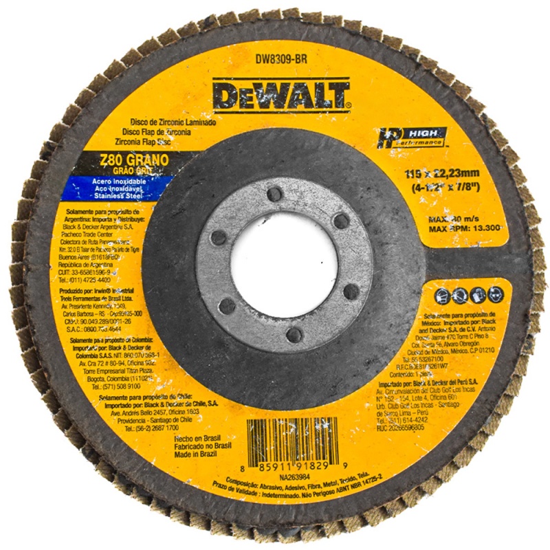 Disco Flap 4 1/2" x 7/8" Grano 80 para Metal y Acero Inoxidable Dewalt DW8309-BR