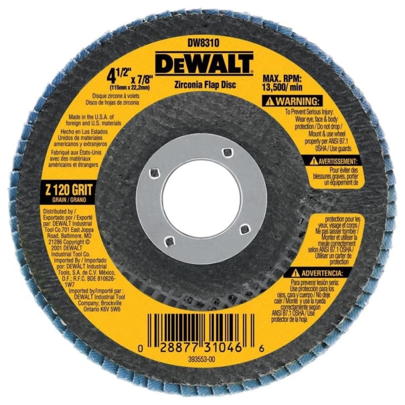 Disco Flap 4 1/2" x 7/8" Grano 120 para Metal y Acero Inoxidable Dewalt DW8310