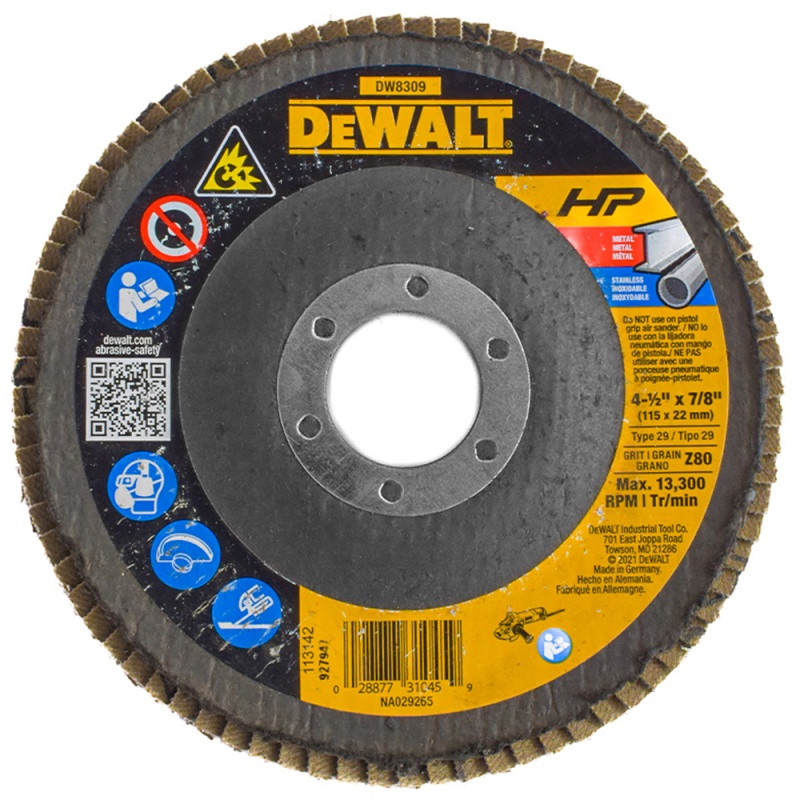 Disco Flap 4 1/2" x 7/8" Grano 80 para Metal y Acero Inoxidable Dewalt DW8309