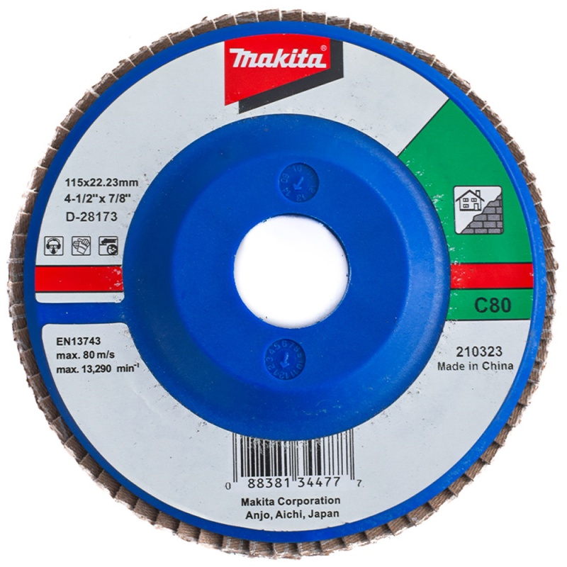 Disco Flap 4 1/2" x 7/8" Grano 80 para Mampostería Makita D-28173