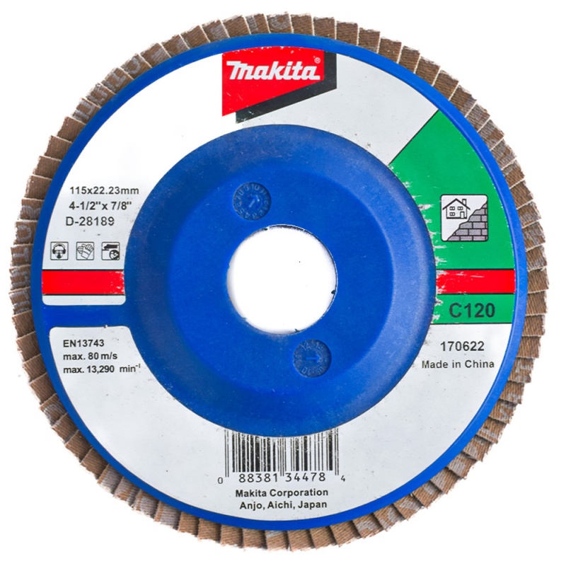 Disco Flap 4 1/2" x 7/8" Grano 120 para Mampostería Makita D-28189