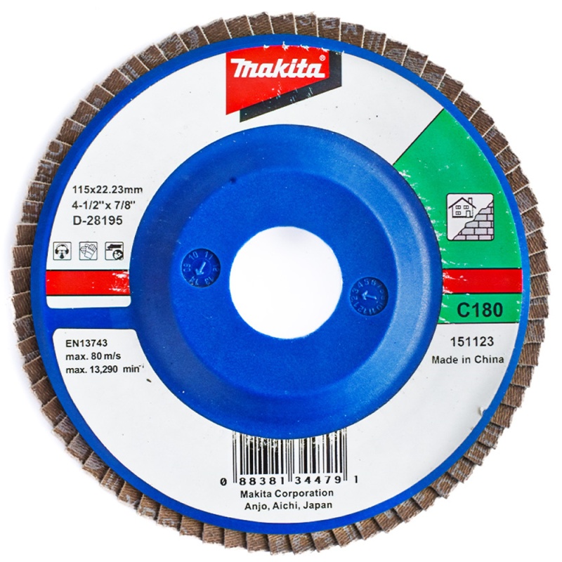 Disco Flap 4 1/2" x 7/8" Grano 180 para Mampostería Makita D-28195