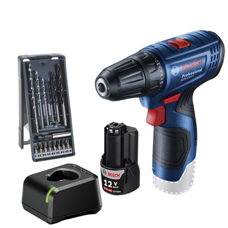 Taladro Atornillador 3/8" 12V 30Nm GSR 120-LI + Set de Accesorios Bosch