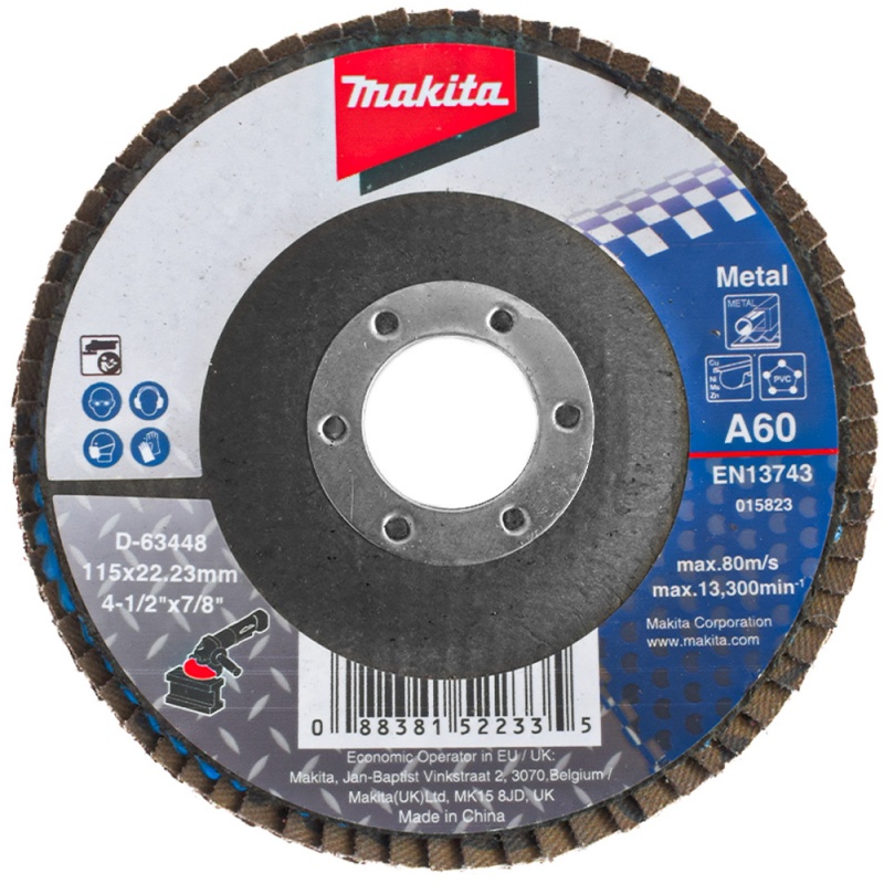 Disco Flap 4 1/2" x 7/8" Grano 60 para Metal Makita D-63448