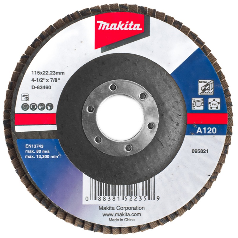 Disco Flap 4 1/2" x 7/8" Grano 120 para Metal Makita D-63460