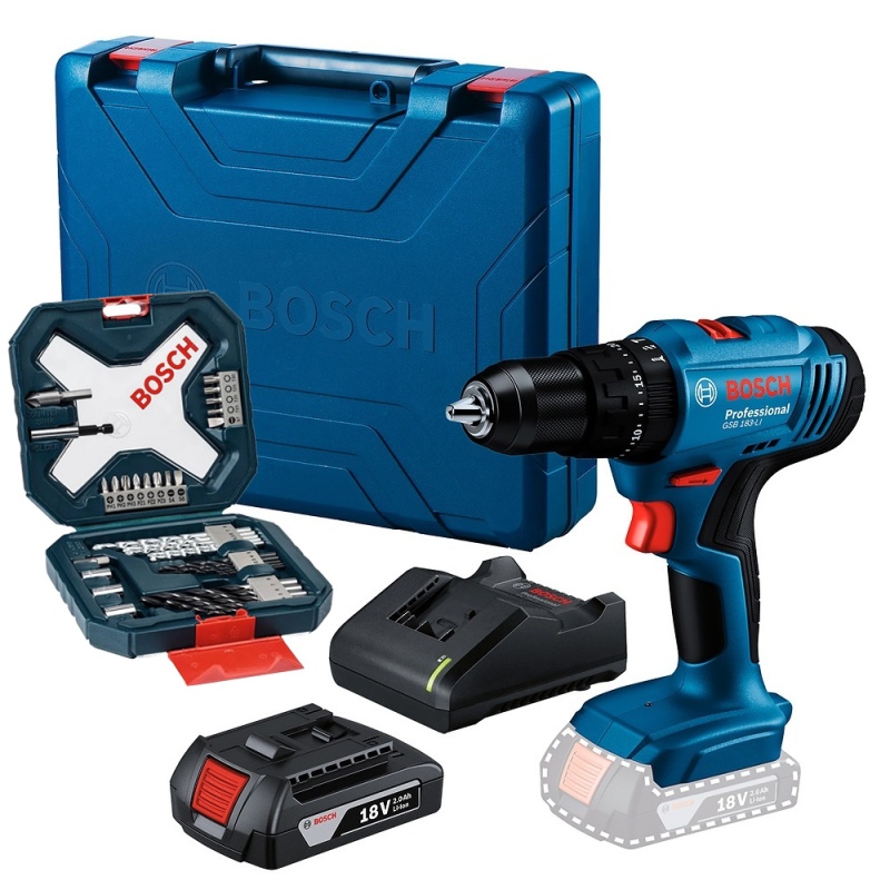 Taladro Percutor 1/2" 18V GSB 183-LI + Set de Accesorios Bosch