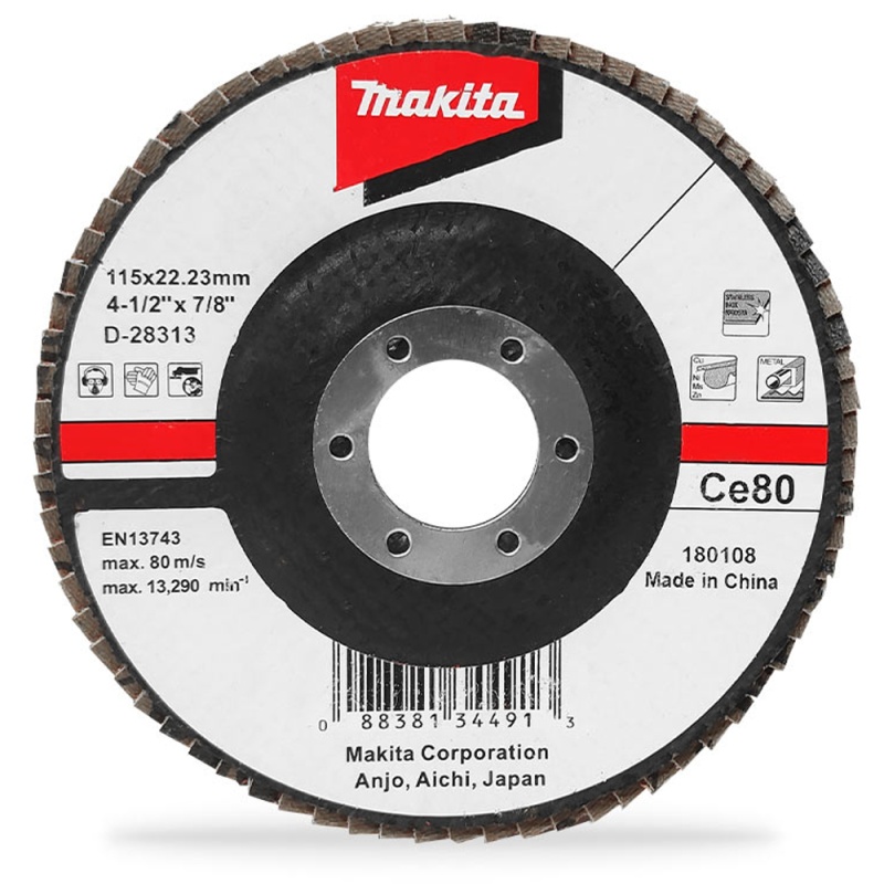 Disco Flap 4 1/2" x 7/8" Grano 80 para Metal y Acero Inoxidable Makita D-28313
