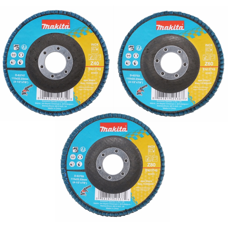 Set de Discos Flap 4 1/2" x 7/8" Metal y Acero Inoxidable 30 Und. Makita D-82030