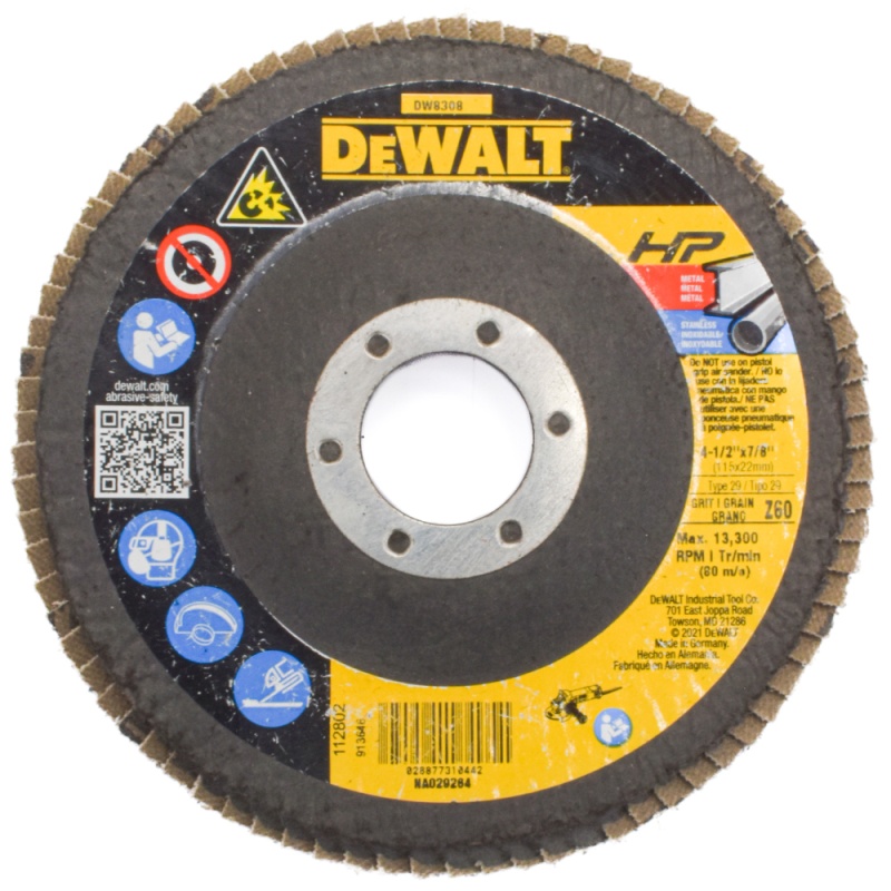 Disco Flap 4 1/2" x 7/8" Grano 60 para Metal y Acero Inoxidable Dewalt DW8308
