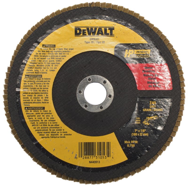 Disco Flap 7" x 7/8" Grano 40 para Metal y Acero Inoxidable Dewalt DW8321