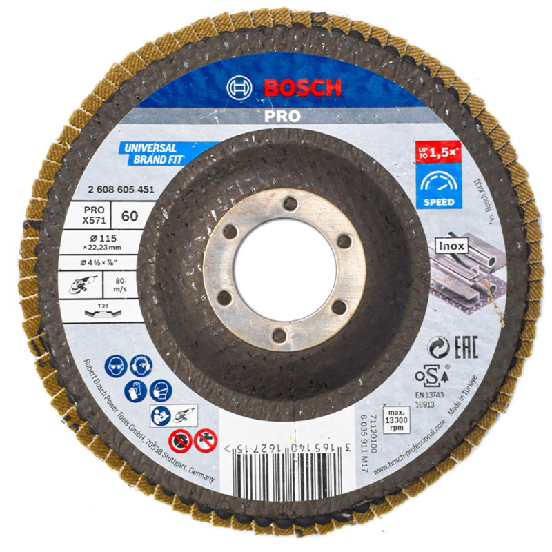 Disco Flap 4 1/2" x 7/8" Grano 60 para Metal y Acero Inoxidable Bosch 2608.605.451-000