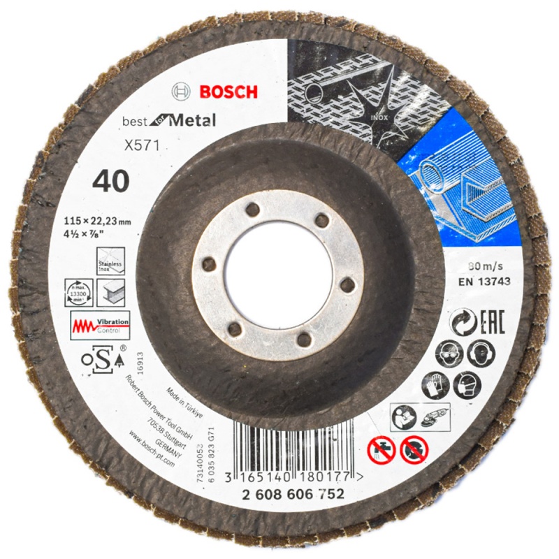 Disco Flap Expert for Metal 4.5"Grano 40 Curvo fibra Bosch