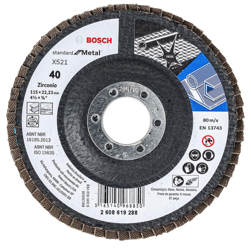 Disco Flap 4 1/2" x 7/8" Grano 40 para Metal y Acero Inoxidable Bosch 2608.619.288-000