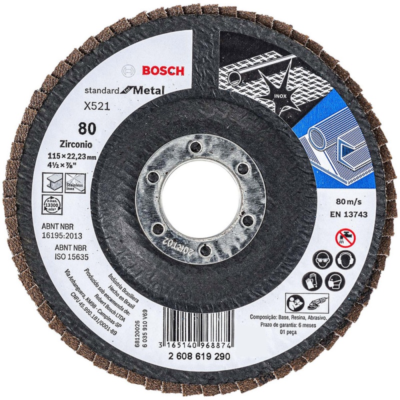 Disco Flap 4 1/2" x 7/8" Grano 80 para Metal y Acero Inoxidable Bosch 2608.619.290-000