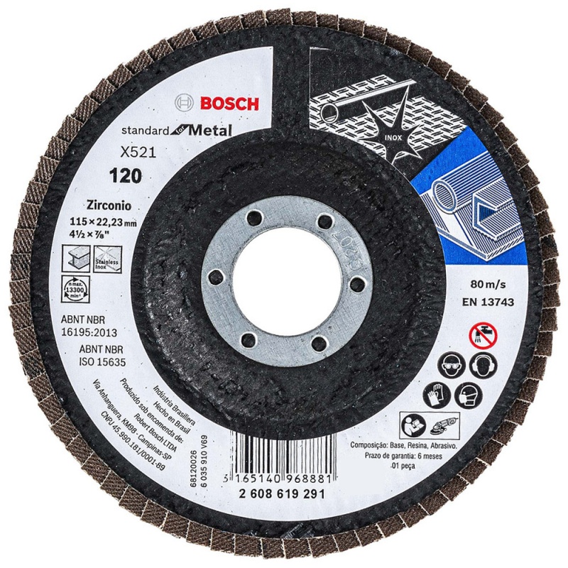 Disco Flap 4 1/2" x 7/8" Grano 120 para Metal y Acero Inoxidable Bosch 2608.619.291-000