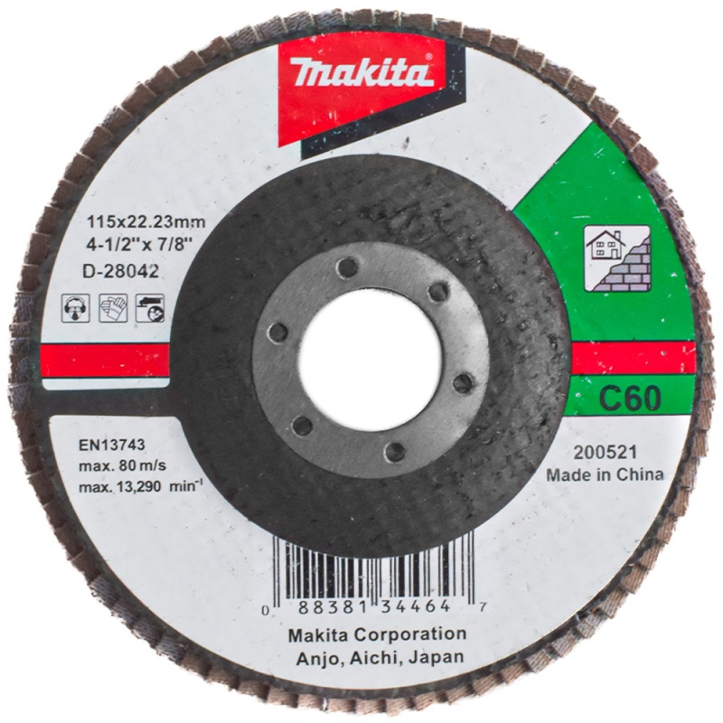 Disco Flap 4 1/2" x 7/8" Grano 60 para Mampostería Makita D-28042