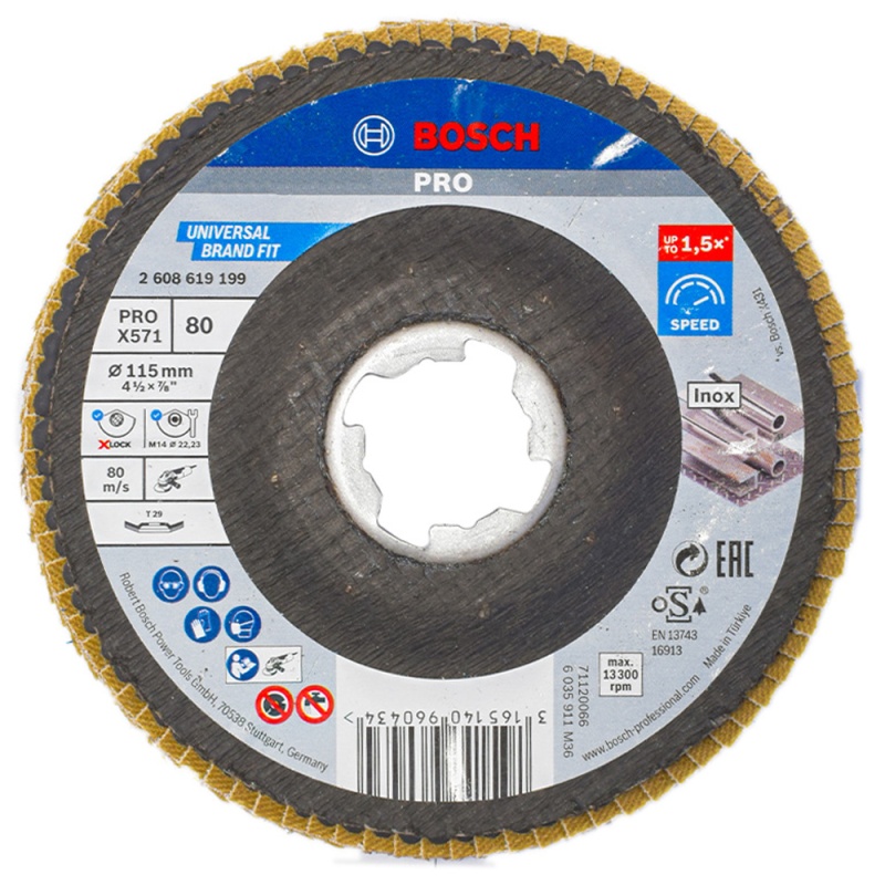 Disco Flap 4 1/2" X-Lock Grano 80 para Metal y Acero Inoxidable Bosch 2608.619.199-000