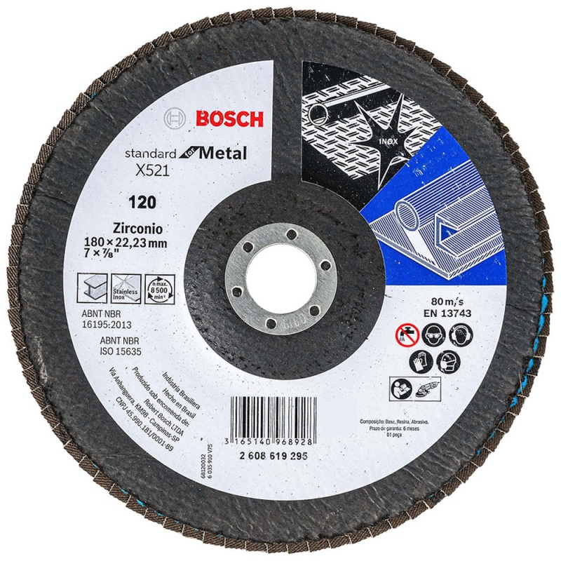 Disco Flap 7" x 7/8" Grano 120 para Metal y Acero Inoxidable Bosch 2608.619.295-000