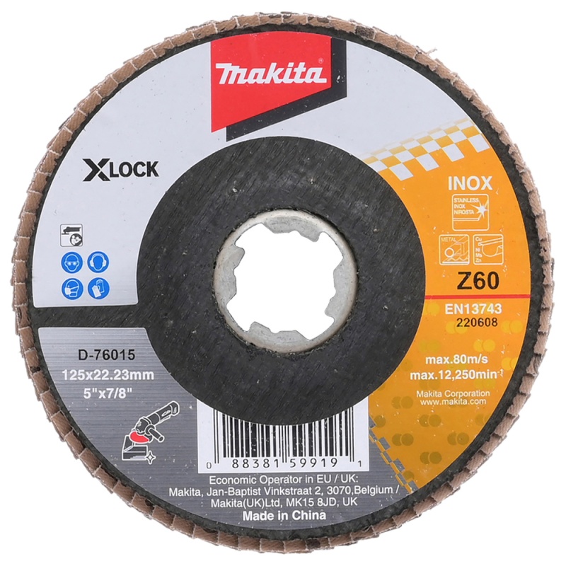 Disco Flap 5" X-Lock Grano 60 para Metal y Acero Inoxidable Makita D-76015