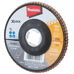 Disco Flap 5" X-Lock Grano 80 para Metal y Acero Inoxidable Makita D-76021