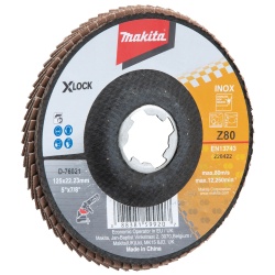 Disco Flap 5" X-Lock Grano 80 para Metal y Acero Inoxidable Makita D-76021