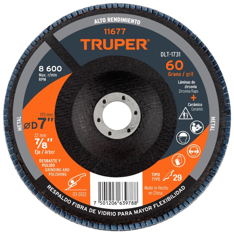 Disco Flap 7" x 7/8" Grano 60 para Metal Truper 11677