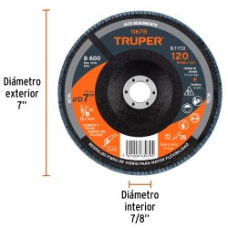 Disco Flap 7" x 7/8" Grano 120 para Metal Truper 11678