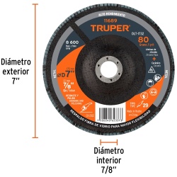 Disco Flap 7" x 7/8" Grano 80 para Metal Truper 11689