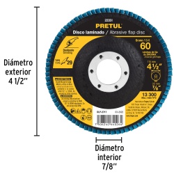 Disco Flap 4 1/2" x 7/8" Grano 60 para Metal Pretul 22351
