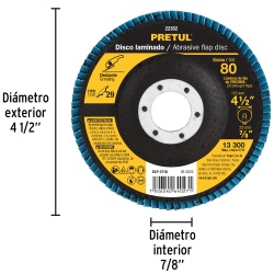 Disco Flap 4 1/2" x 7/8" Grano 80 para Metal Pretul 22352