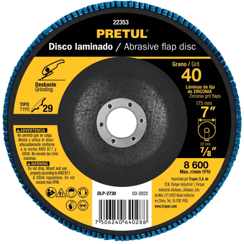 Disco Flap 7" x 7/8" Grano 40 para Metal Pretul 22353
