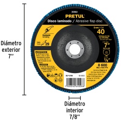Disco Flap 7" x 7/8" Grano 40 para Metal Pretul 22353