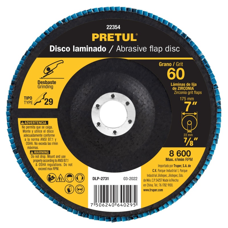 Disco Flap 7" x 7/8" Grano 60 para Metal Pretul 22354