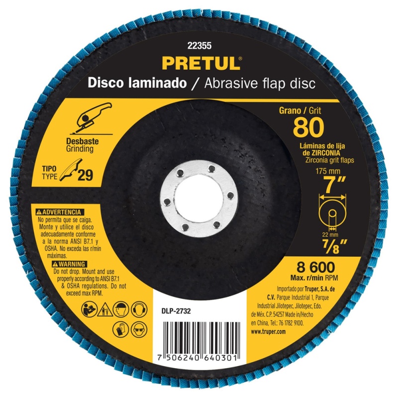 Disco Flap 7" x 7/8" Grano 80 para Metal Pretul 22355