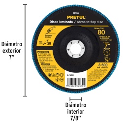 Disco Flap 7" x 7/8" Grano 80 para Metal Pretul 22355